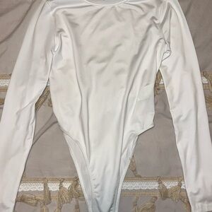 SHEIN White Long Sleeve Bodysuit One Piece